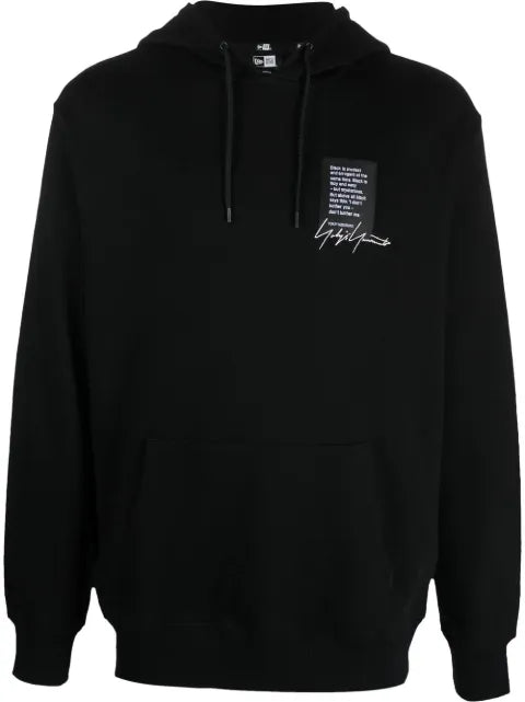 Yohji Yamamoto quote-patch drawstring hoodie