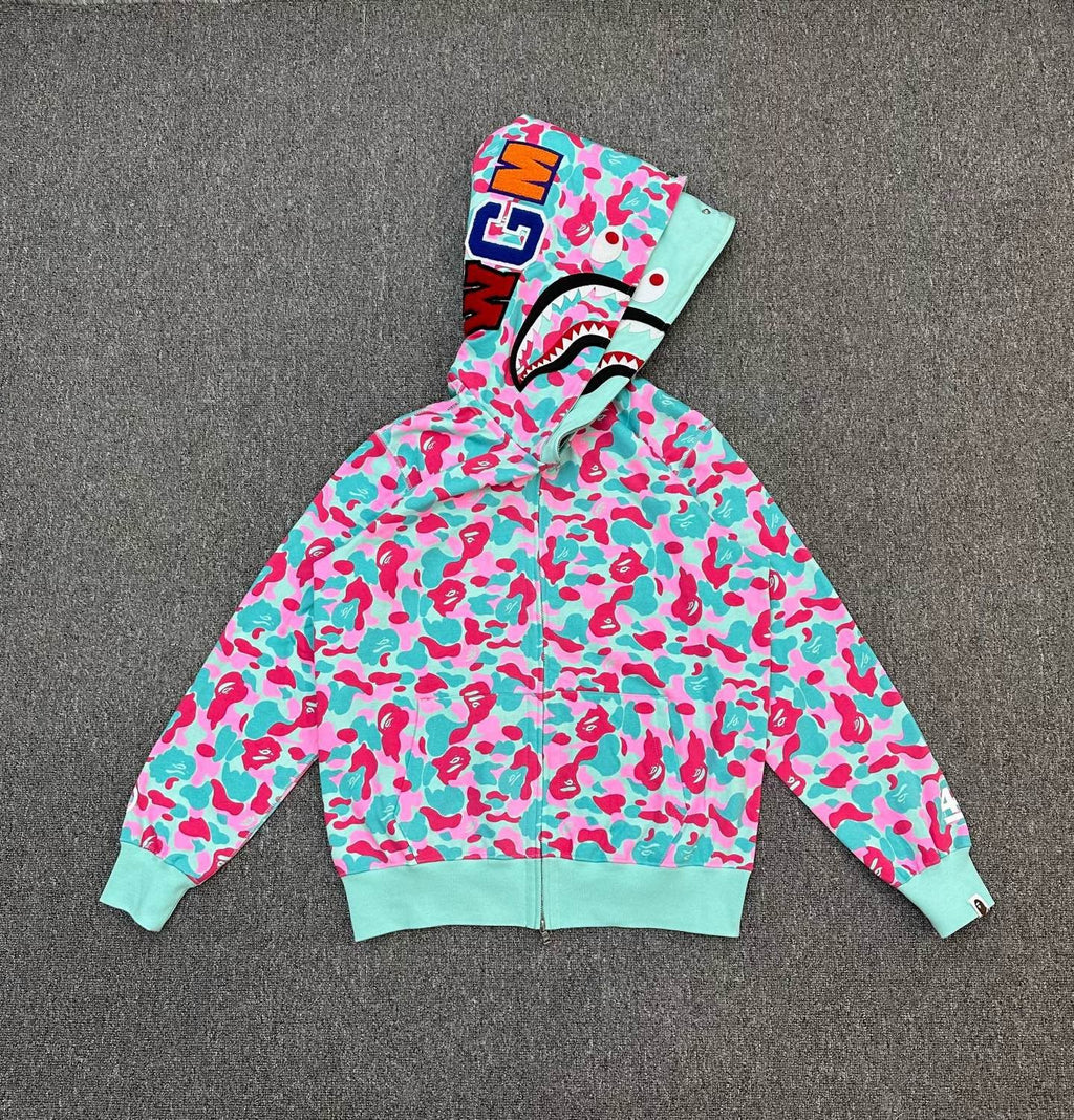 BAPE Miami 4th Anniversary WGM Shark Full-Zip Double Hood Hoodie — Miami ABC Camo