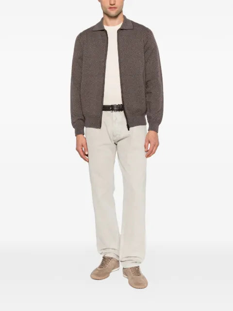 Filippo De Laurentiis herringbone-knit zip-up cardigan