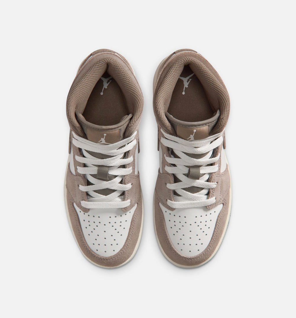 Air Jordan 1 Mid Youth Lifestyle Sneakers - Enigma Stone/Olive Grey/Summit White