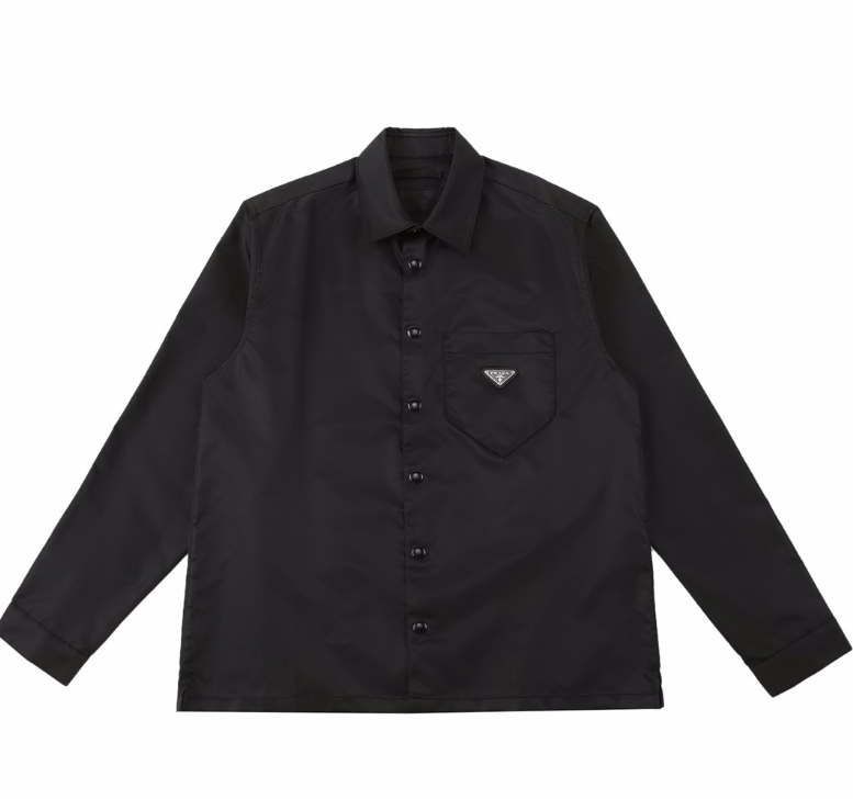 Black Nylon Button-Up Jacket