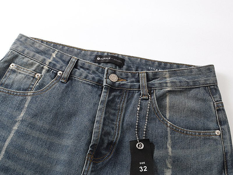 Purple Brand PU811 Washed Blue Distressed Straight-Leg Jeans