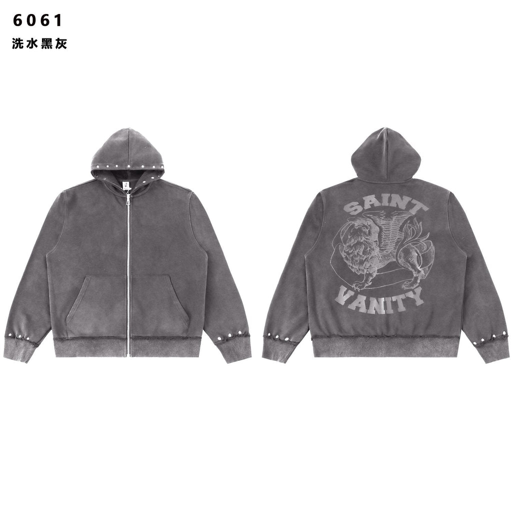 SAINT Washed Animal Graphic Zip Hoodie & Shorts Set