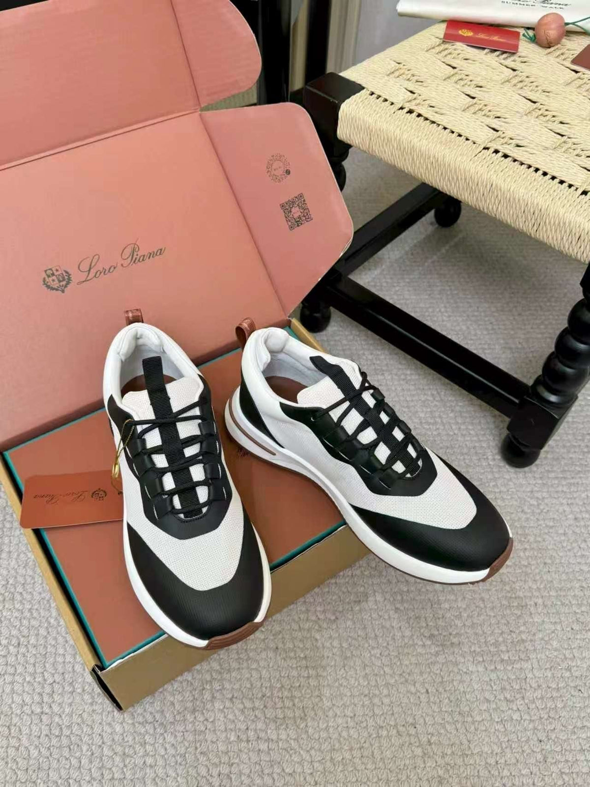 Loro Piana Men's Black and White Sneakers