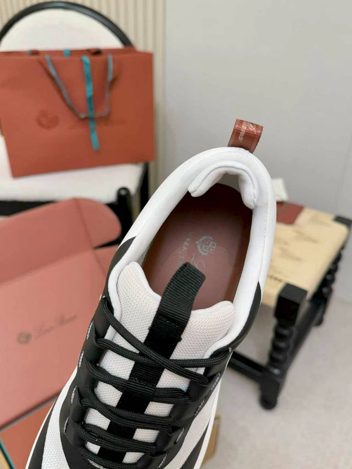 Loro Piana Men's Black and White Sneakers