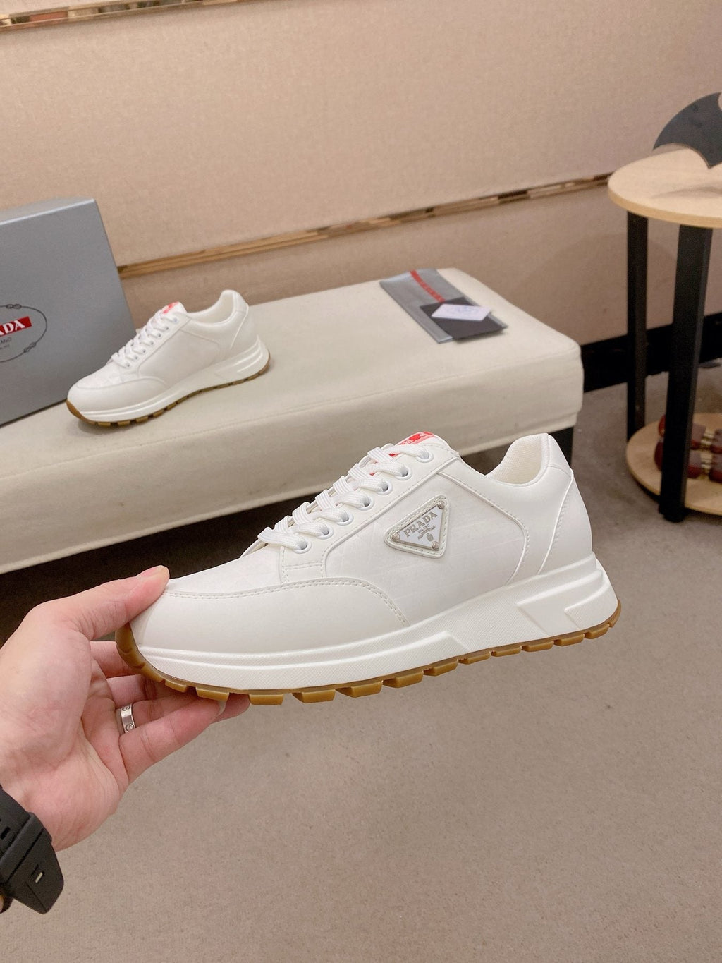 Prada White Gum Sole Sneakers