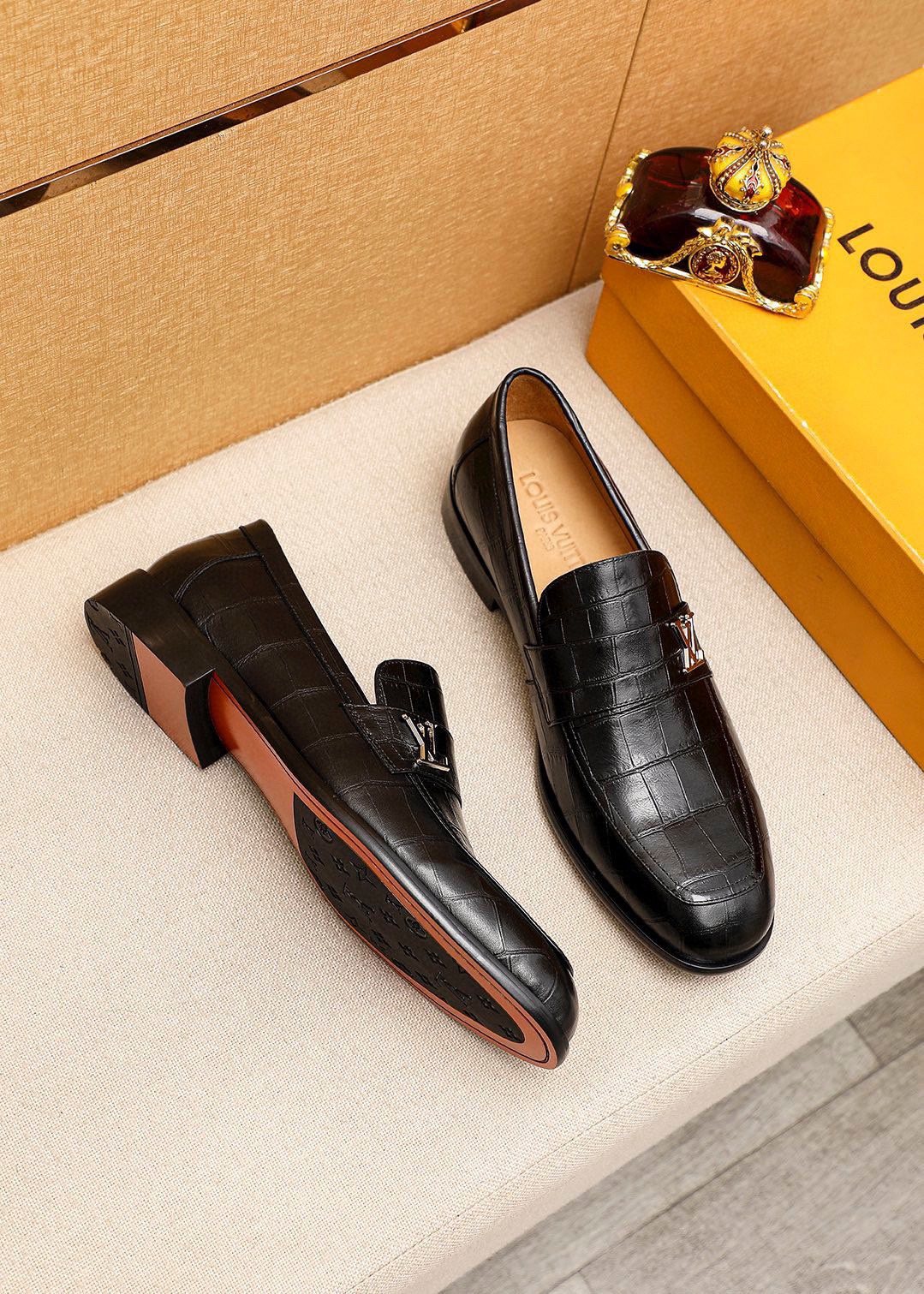 Louis Vuitton Black Embossed Loafers - Metal Vamp Hardware