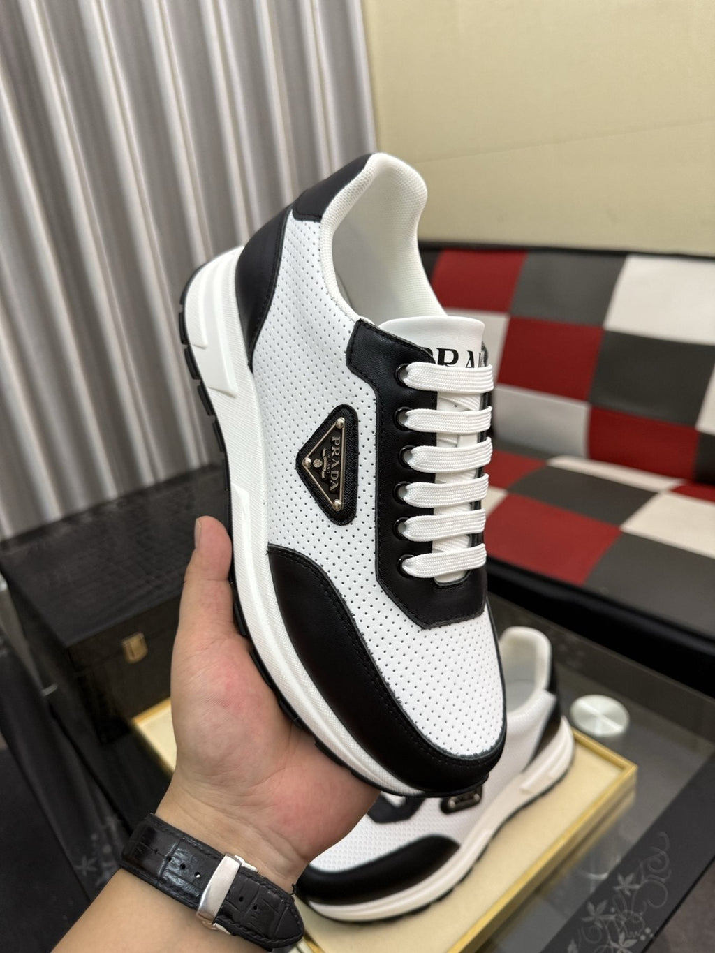 Prada Men's White and Black Low-Top Sneakers
