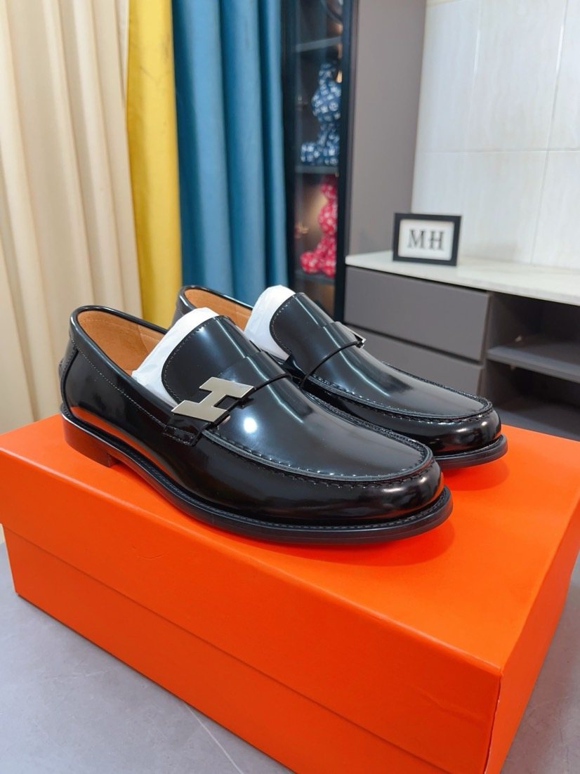 Hermès Black H-Detail Slip-On Loafers