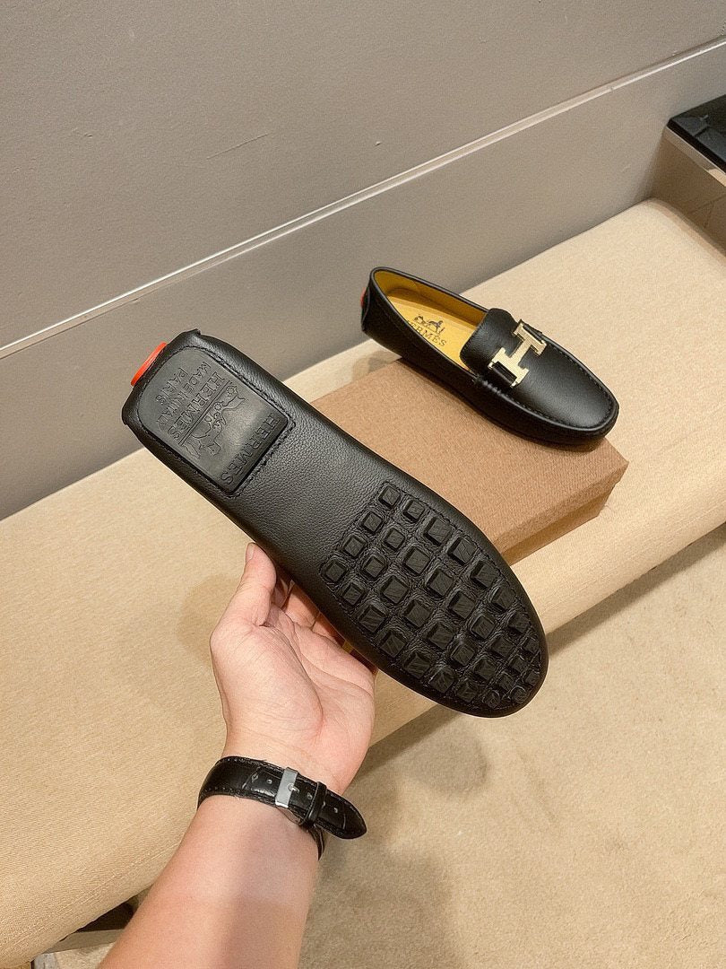Hermès Black H-Accent Slip-On Loafers
