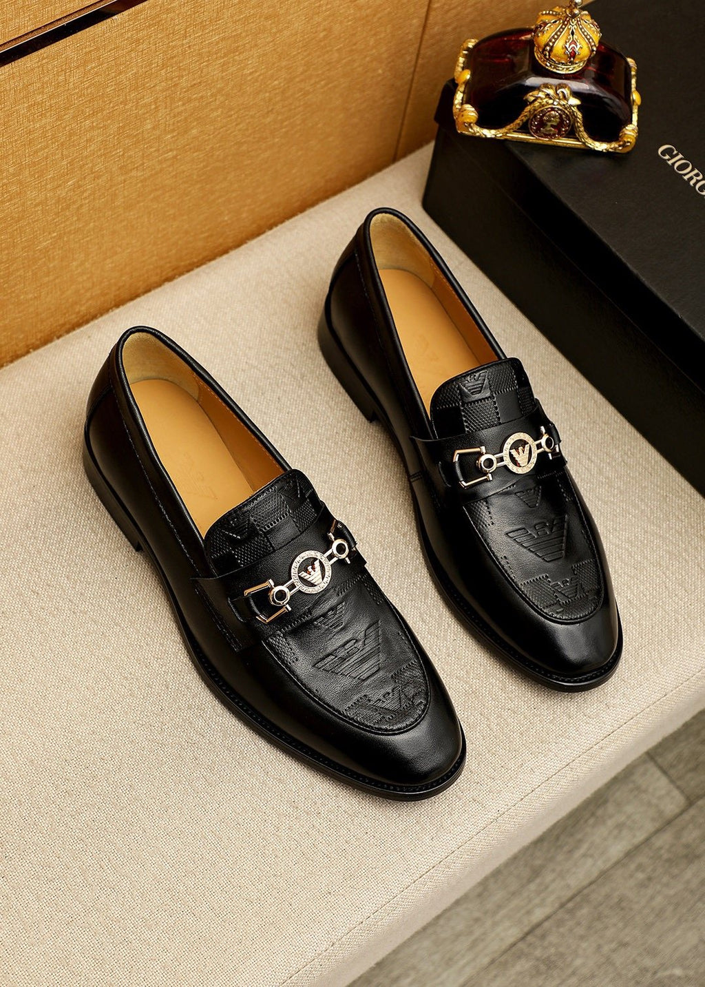 Armani Men's Black Embossed Bit Loafers