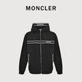 Moncler Chest Logo Embroidered Letter Tape Hooded Zip-Up Jacket — Navy