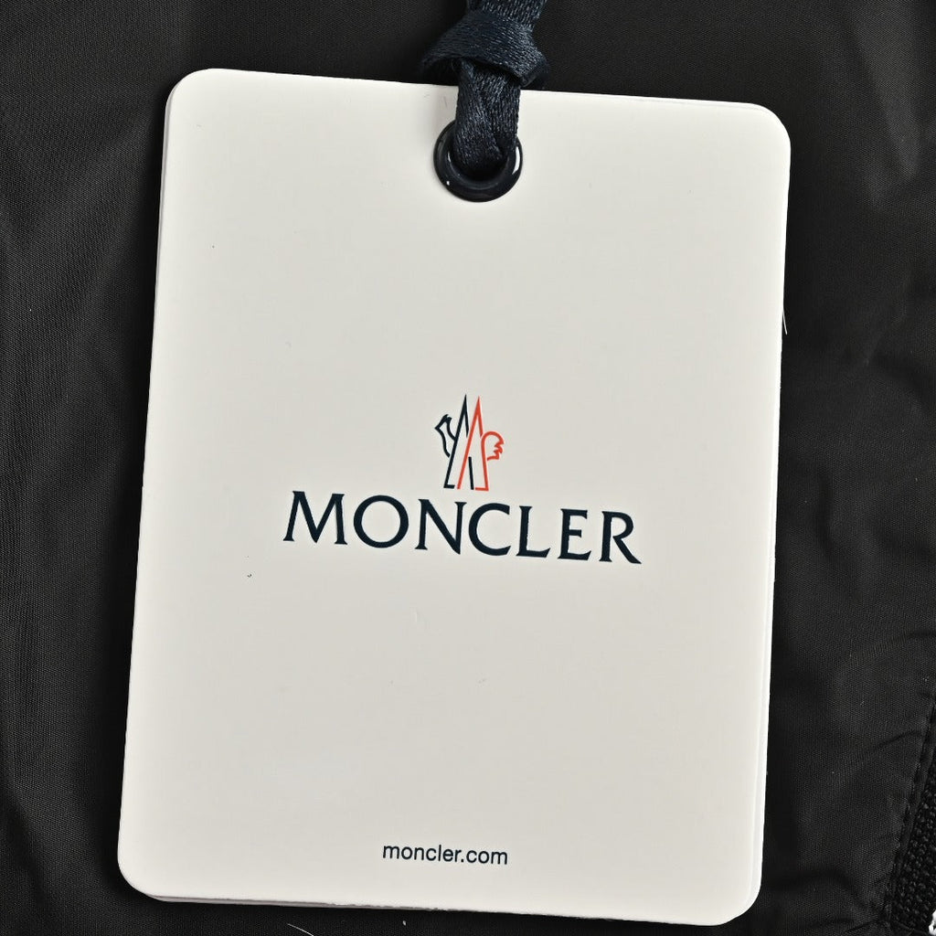 Moncler Chest Logo Embroidered Letter Tape Hooded Zip-Up Jacket — Navy