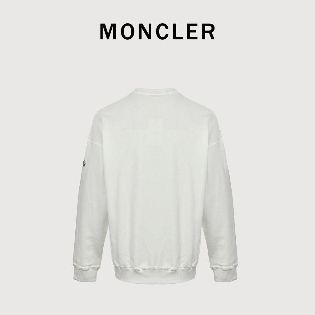 Moncler 26SS Contrast Color Large Logo Crew Neck Sweatshirt White