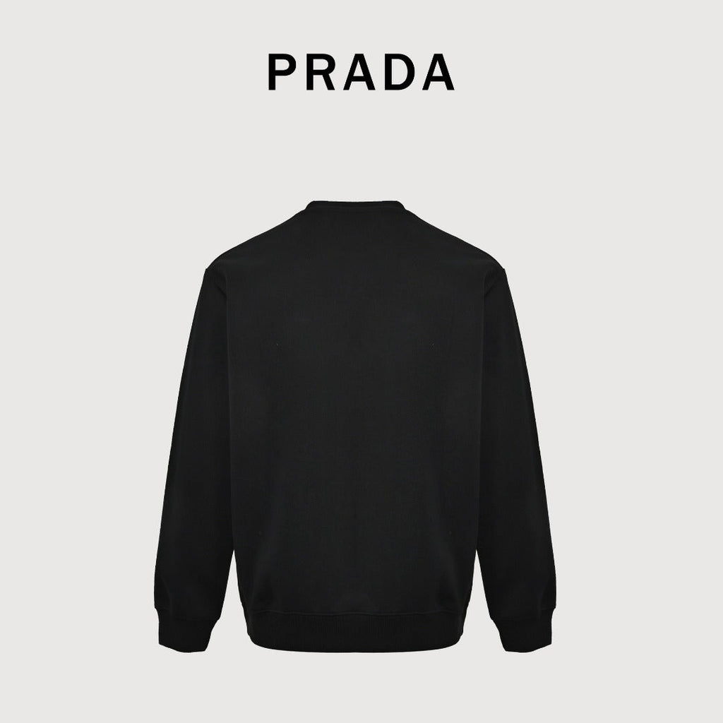 Prada Re-Nylon Chest Patch Pocket Triangle Logo Crew Neck Sweatshirt Black