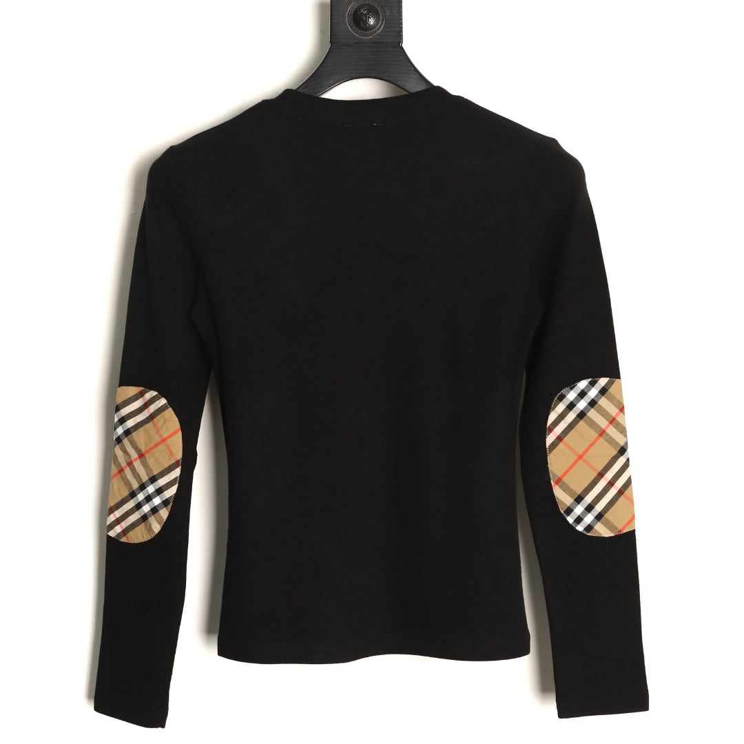 Burberry Equestrian-Detail Check Elbow-Patch Long-Sleeve Top - Black