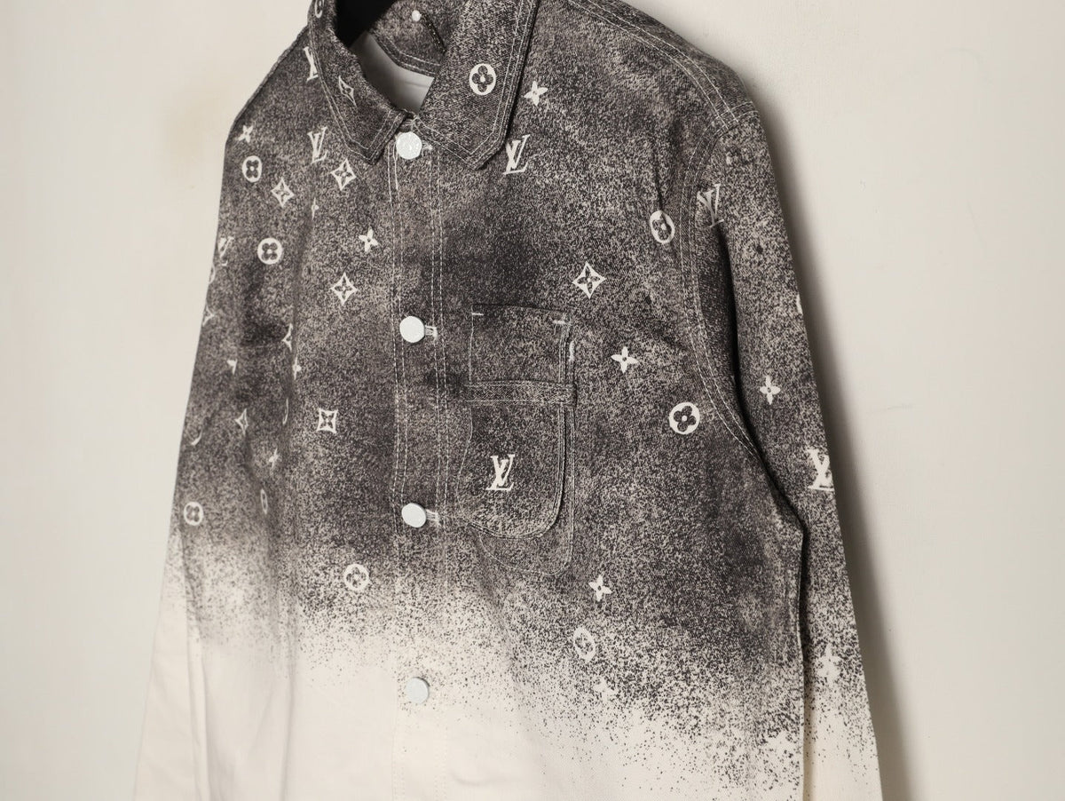 Louis Vuitton Galaxy-Style Monogram Gradient Denim Shirt Jacket - Charcoal and Cream